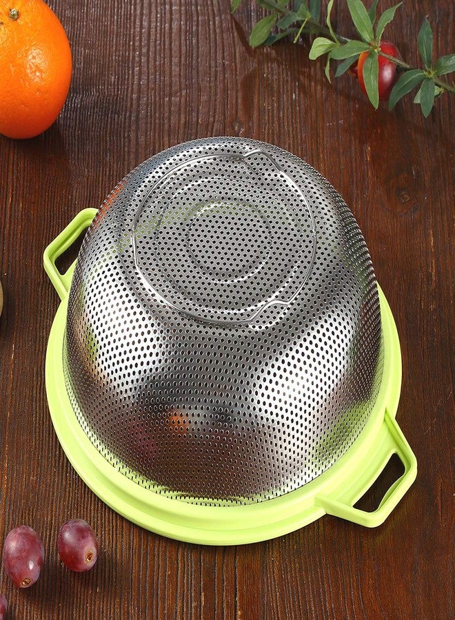 HiramWare Stainless Steel Colander With Handle and Legs, Large Metal Green Strainer for Pasta, Spaghetti, Berry, Veggies, Fruits, Noodles, Salads, 5-quart 10.5” Kitchen Mesh Colander, Dishwasher Safe - Image 5